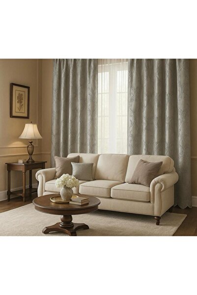 VANESSA PERDE Бродерирана завеса от копринен тафта, набрана, екстра дълга, си...