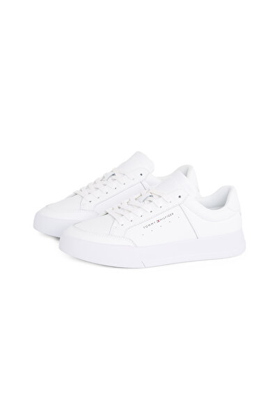 Tommy Hilfiger Men White Court Mix Leather Sneakers