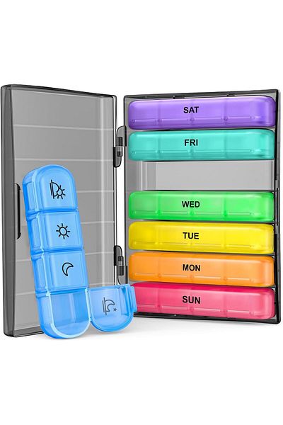 COOYA Weekly Pill Organizer, Large Daily Pill Box, 7 Day 4 Times a Day, Portable, Light-Proof Pill Case