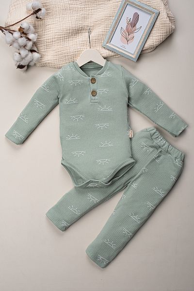 Mai Perla Zıbınlı Suit Sun Patterned Snap Fastener Baby Set