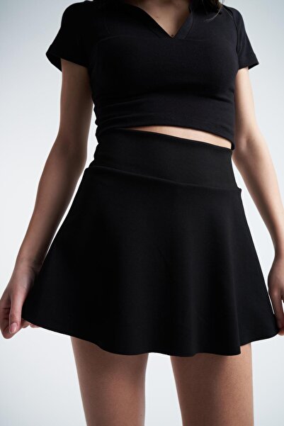 citycenterfashion Kadın Basic Modal Şort Etek Siyah cty-abr-2059