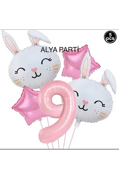 ALYA ΣΕΤ γενεθλίων με Αρ. Φόιλ Μπαλόνια και Αστεράκια Φόιλ Κουνέλι