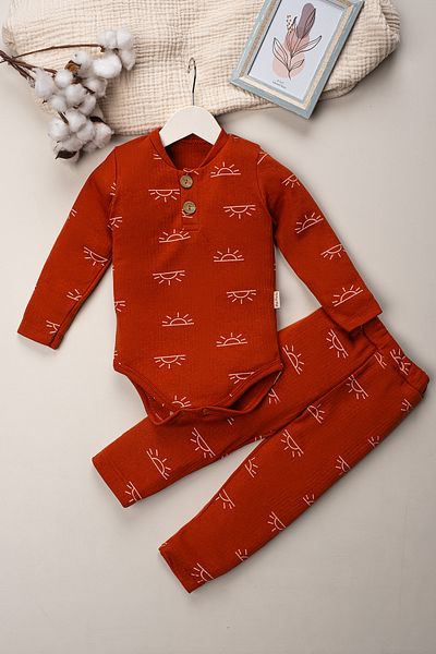 Mai Perla Zıbınlı Suit Sun Patterned Snap Fastener Baby Set