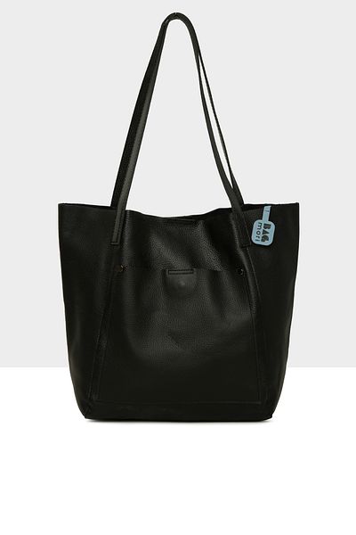 Bagmori Black Women's Real Leather Casual Tote Bag with Pockets m 000008600
