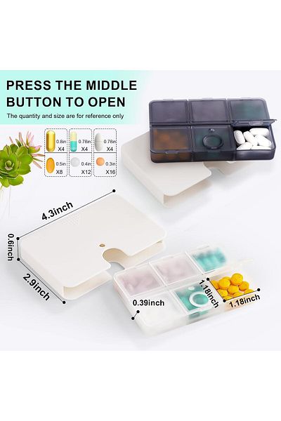 COOYA 3Pack Portable Pill Organizer, 6 Compartments for Fish Oils, Supplements, Medication
