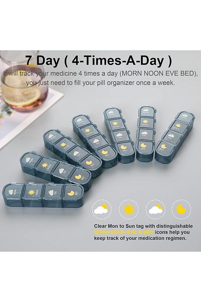 COOYA Pill Box 4 Times A Day 7 Day - Weekly Medicine Box Organizer with Separate Case, Portable Daily