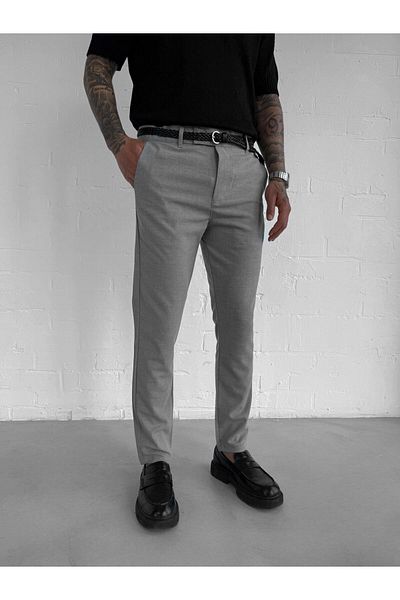 ablukaonline Men's Quality Flexible Lycra Ankle Length Fabric Trousers Gray
