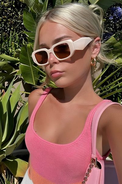 Chunky Frame Unisex Vintage Jenniy Cream Sunglasses