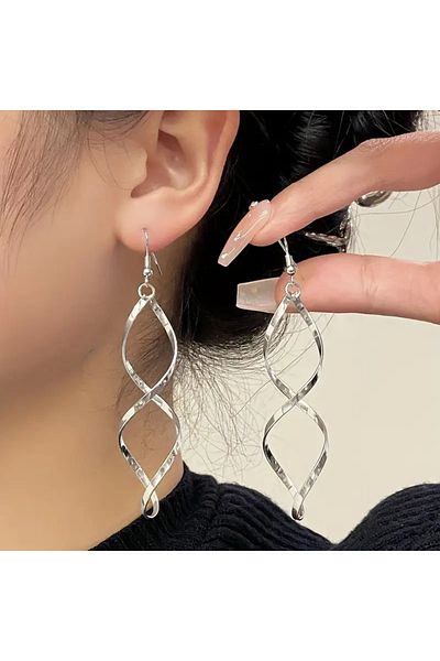Feron accessories حلق طويل متدلي بتصميم حلزوني - خيارات الألوان الذهبية والفضية K-01