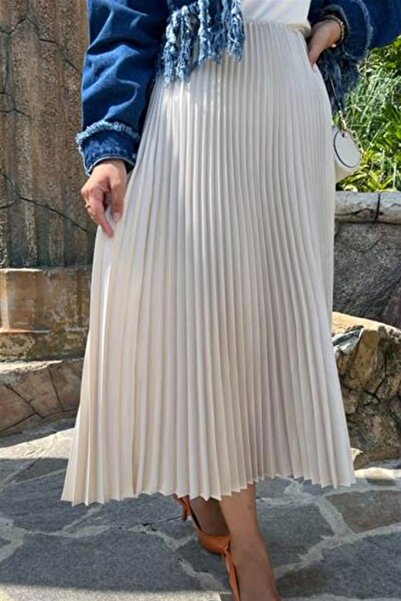 astap Satin Pleated Leather Look Skirt