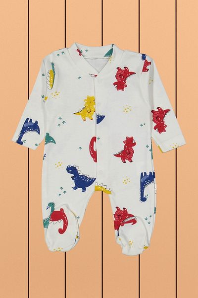 Baby s Breath Flower Dinosaur Patterned Unisex Baby Jumpsuit 100% Cotton 3-6-9 Months Baby Girl-Boy Outfits