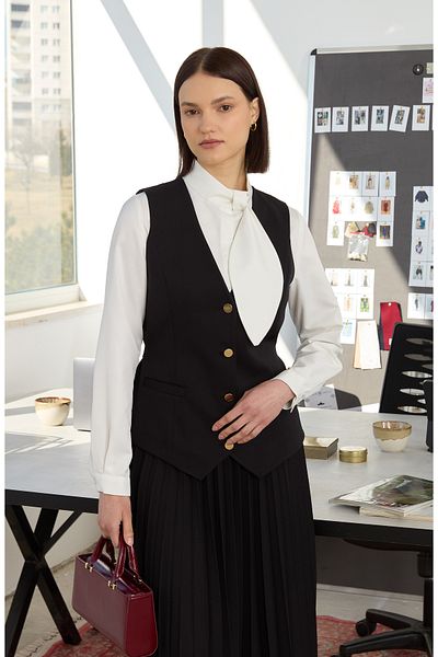 Fatma Atasoy Double Black Midi Vest