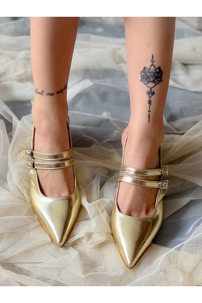 BERFONA Ceyli̇ Gold Metal Strap 5 cm Heel Sandals