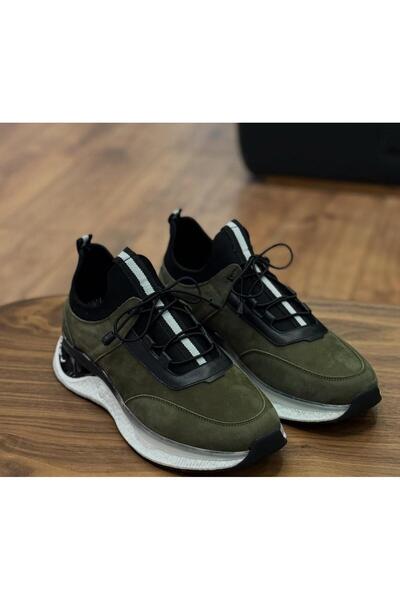 Paulo 1096 Khaki Nubuck - White Sole Genuine Leather Men's Sneakers - Men's Sapor Shoes