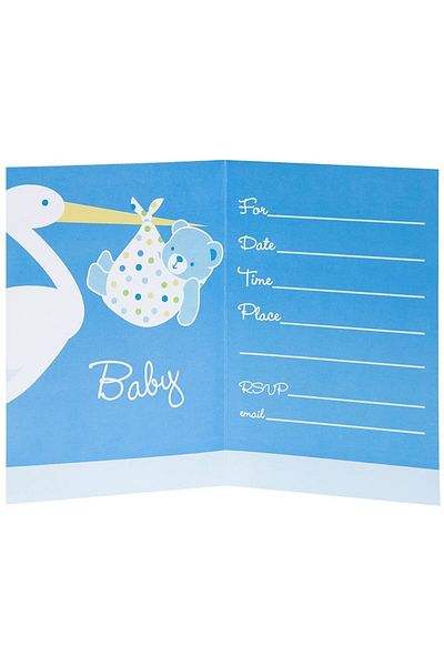 PRATİKOBA Baby Boy Stork Themed Blue Invitation 8 Pieces