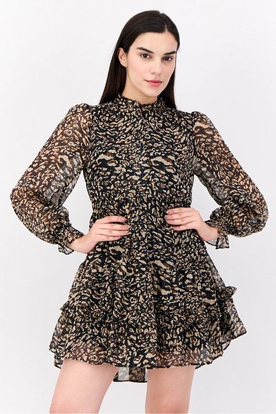 Phase Eight Women Petite Leopard Print Swing Dress, Black