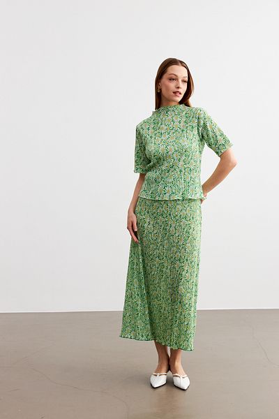 MODAGEN Set de fuste lungi pentru femei, cu model de flori verzi, cu pliuri