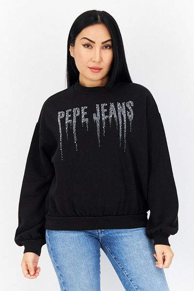 Pepe Jeans سويت شيرت نسائي مزين برقبة دائرية، أسود