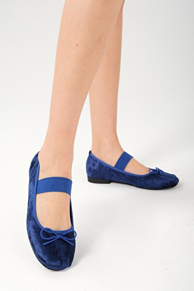 Mio Gusto Coleta Navy Blue Color Banded Women's Ballerina Shoes