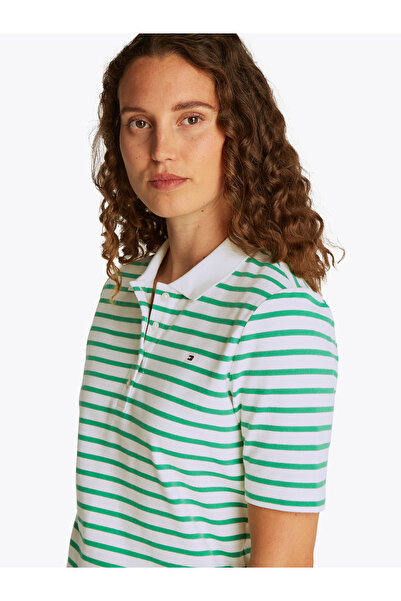Tommy Hilfiger Tommy Hilfiger Women Ecru/Radiant Green Stp 1985 Regular Pique Polo T-Shirt