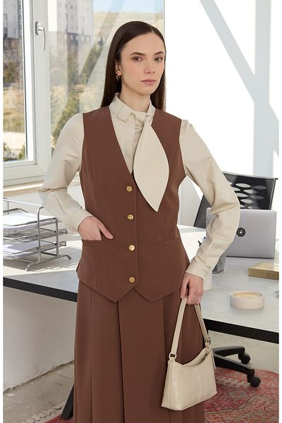 Fatma Atasoy Double Chocolate Brown Midi Vest