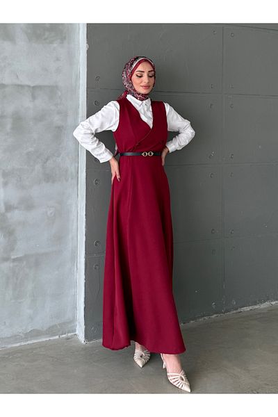 ENSA TESETTUR Hira Belted Gilet Claret Red