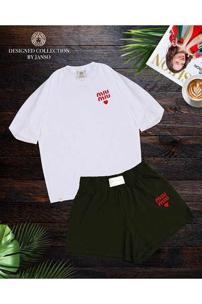 JANSO GROUP Women's Short Sleeve Mu5 Printed Tshirt-Shorts Set 2Li̇ Cotton Large Size Oversi̇Ze