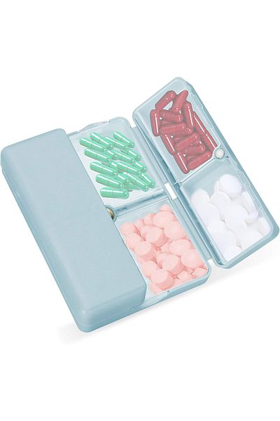 COOYA Portable Pill Box, Travel Pill Organizer, Pill Box for Purse Pocket To Hold Vitamins, Blue