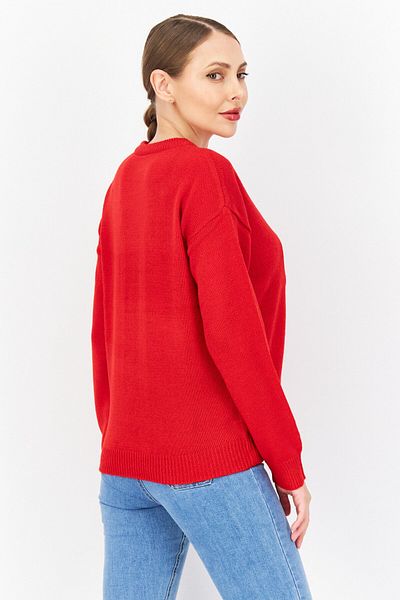 Brave Soul Women Round Neck Embroidered Sweater, Red