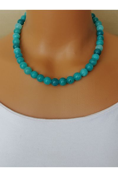 LemaStone Natural Stone Necklace ;Larimar Ceyt 10 mm Pendant