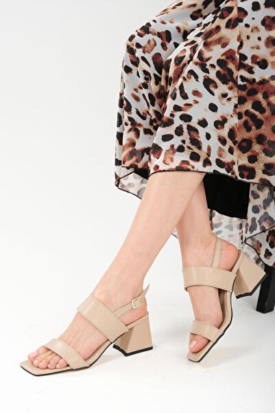 Mio Gusto Astrid Nude Color Double Strap Heeled Women's Sandals