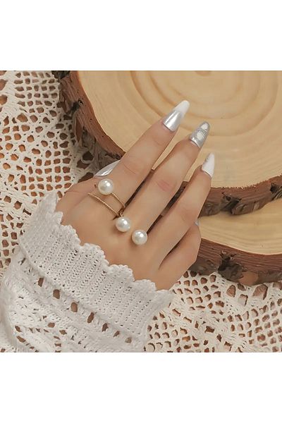 Ayzen 2 Adjustable Pearl Rings (Color Silver)
