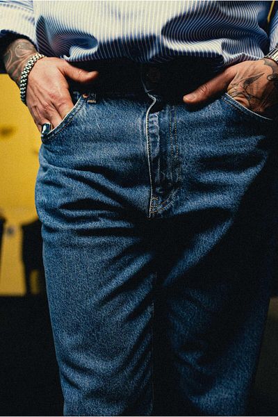 ablukaonline Ανδρικό φαρδύ κοστούμι Premium Classic Jean Navy Blue