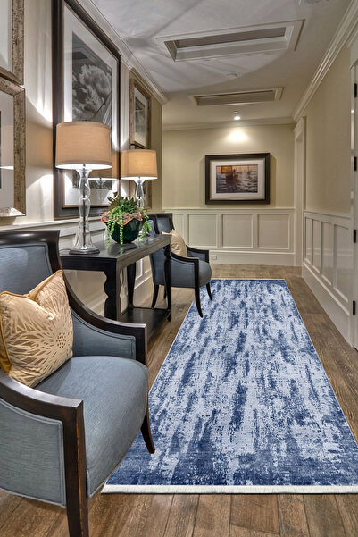 CENTER AVM Mavi Mutfak Halısı Makinede Yıkanabilir Halı Kaymaz Taban Halı