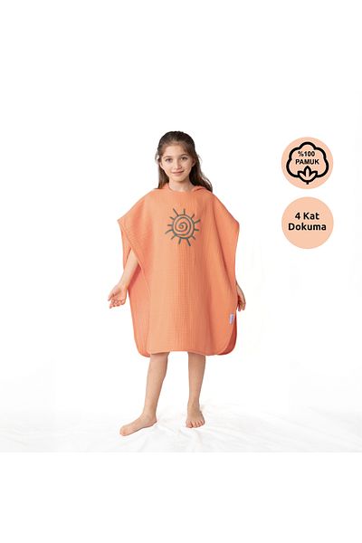 Zuppers 4 Layer Embroidered Muslin Poncho - Melon