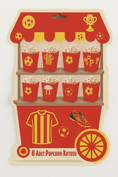 Ege Pastacılık 8 Li Fan Corn and Popcorn Box Yellow-Red