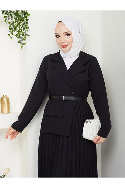 Moda Krash Belt Gift Double Dress with Pleated Detail