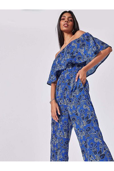 The Label Life Lapis Floral Flared Jumpsuit
