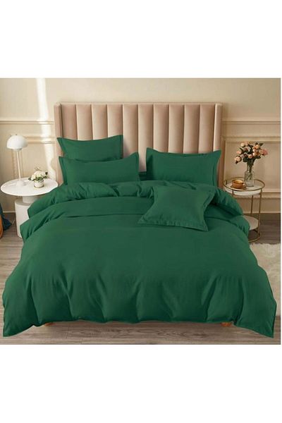 OEM Double bed linen set, 6 pieces, fine cotton, green, fitted sheet 180x200 cm
