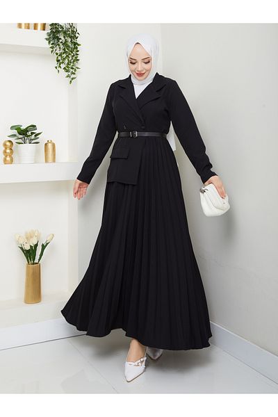 Moda Krash Belt Gift Double Dress with Pleated Detail