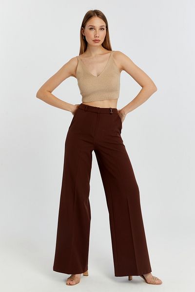 Bolivente Brown Palazzo Wide Leg Woven Fabric Trousers