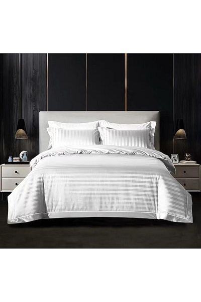 OEM Double Bed Linen Set, Damask, 6 Pieces, Plain, 230x250 cm, White