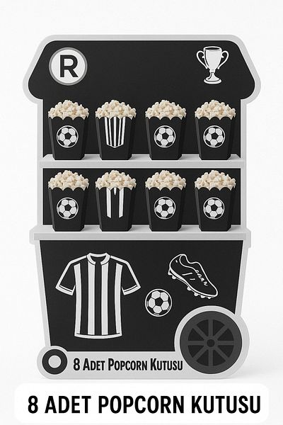 Ege Pastacılık Fan Corn Box Popcorn Box Black White 8 Pcs