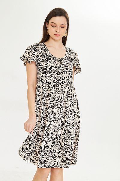 Kutaf Patterned V-Neck Short Dress