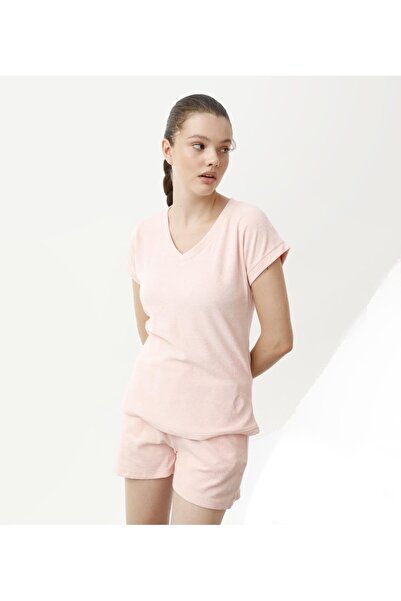 Nors Ανοιχτό ροζ γυναικείο μπλουζάκι με λαιμόκοψη σε σχήμα V