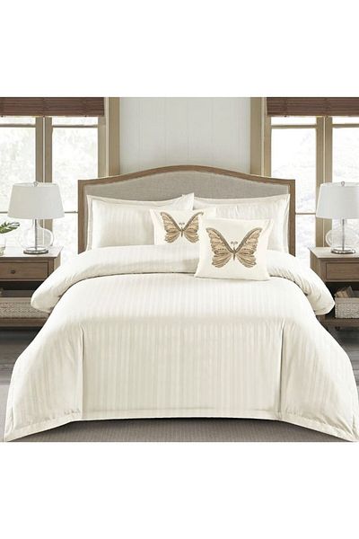 OEM Double bed linen set, 6 pieces, damask plain, butter cream, DFC-015, 1 cm stripes, 230x250 cm