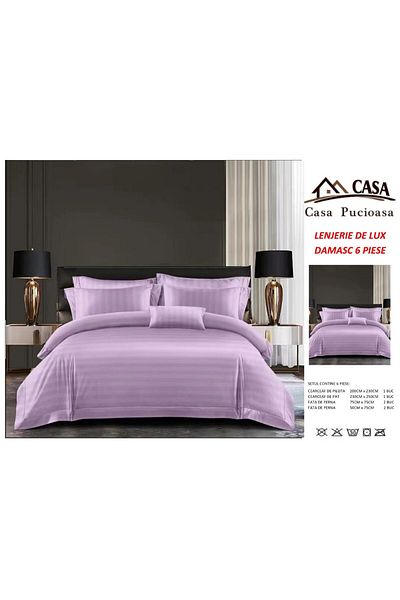 OEM Damask Bedding Set, Purple, UNI, 6 Pieces, 230 x 250 cm, 4 Pillowcases