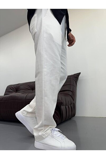 Oliggopol Ανδρικό λινό παντελόνι με λευκή ελαστική μέση