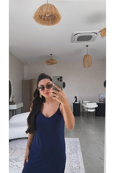 Buket Teke Rochie modal piqué cu bretele din frânghie bleumarin