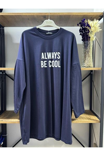 ÖZNE BUTİK Plus Size Women's 100% Organic Cotton Oversize Round Neck Printed Tunic